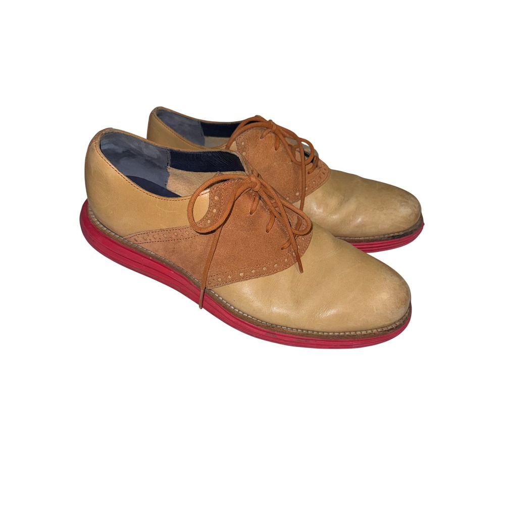 Cole‎ Haan Men's Saddle Shoes Tan Suede Red Sole Lace Up Oxford Size 8M